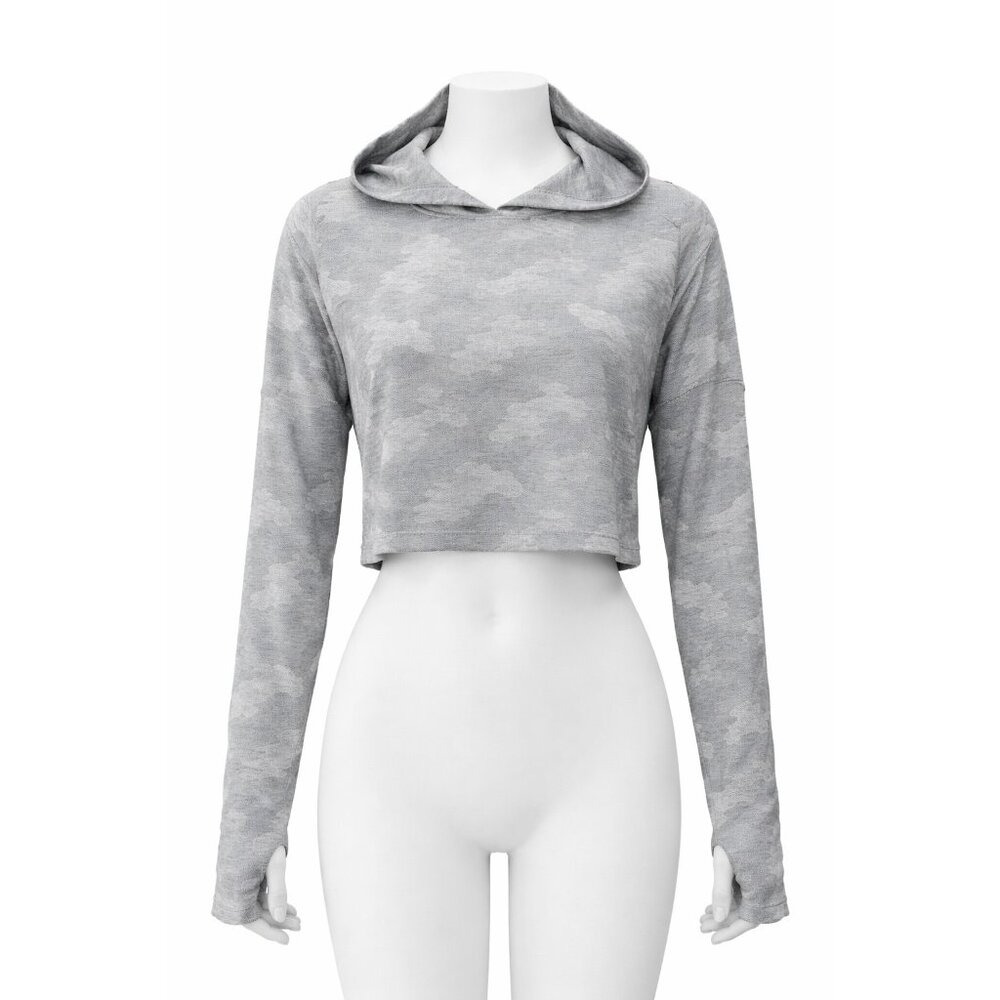 Yogalicious LUX Silver‎ Camo Cropped Pullover Hoodie Long Sleeve Size L
